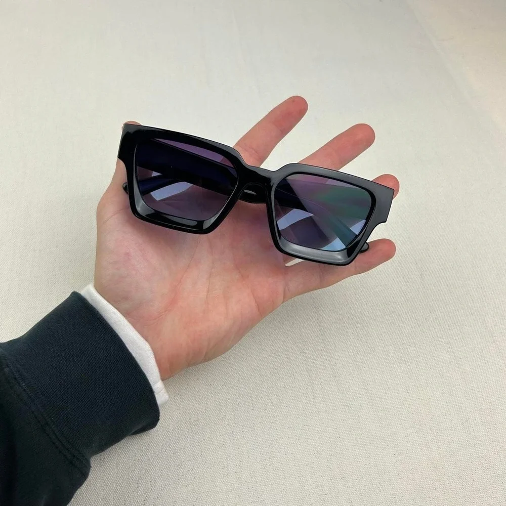 Vintage Y2K surfer style black squared sunglasses cyber grunge techno